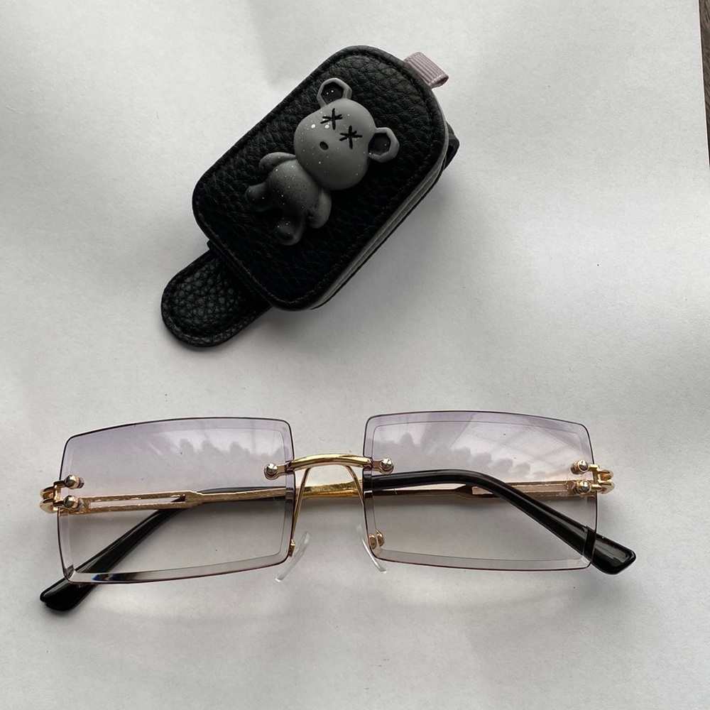 Women’s Square lens clear fashion sunglasses glasses w/free bear visor clip